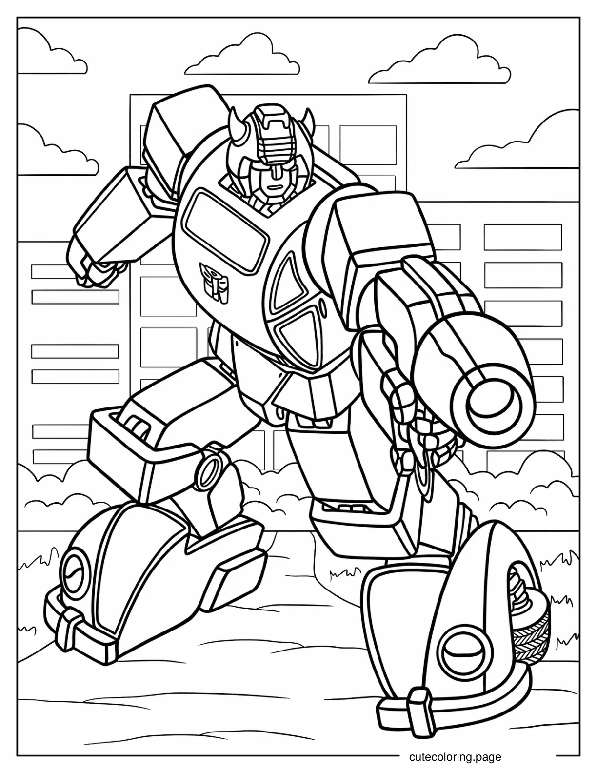 Cartoon Bumblebee Shooting Laser Beam Coloring Sheet coloring page