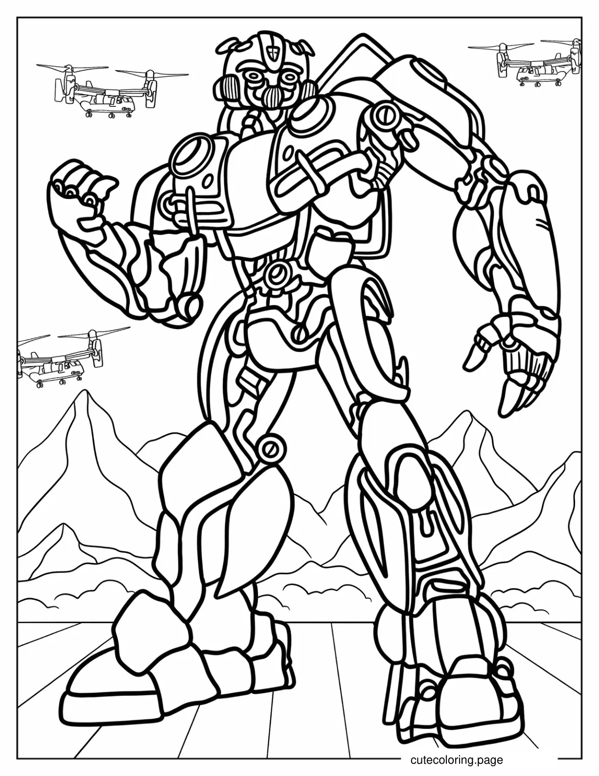 Simple Bumblebee With Helicopters Coloring Page coloring page