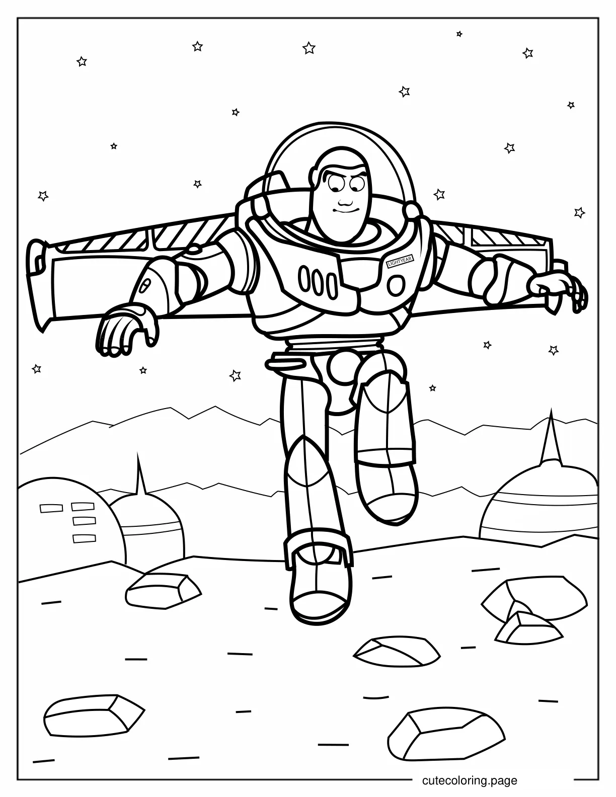 Buzz Lightyear Balancing In Space Coloring Sheet For Preschoolers coloring page