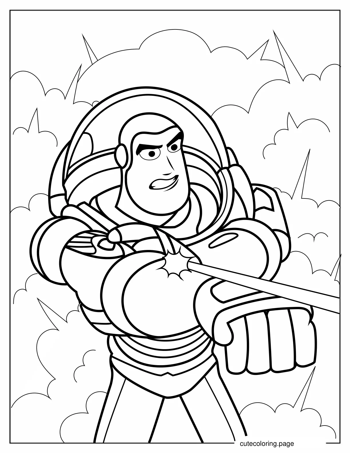 Buzz Lightyear Blasting Laser In Fight Coloring Sheet coloring page