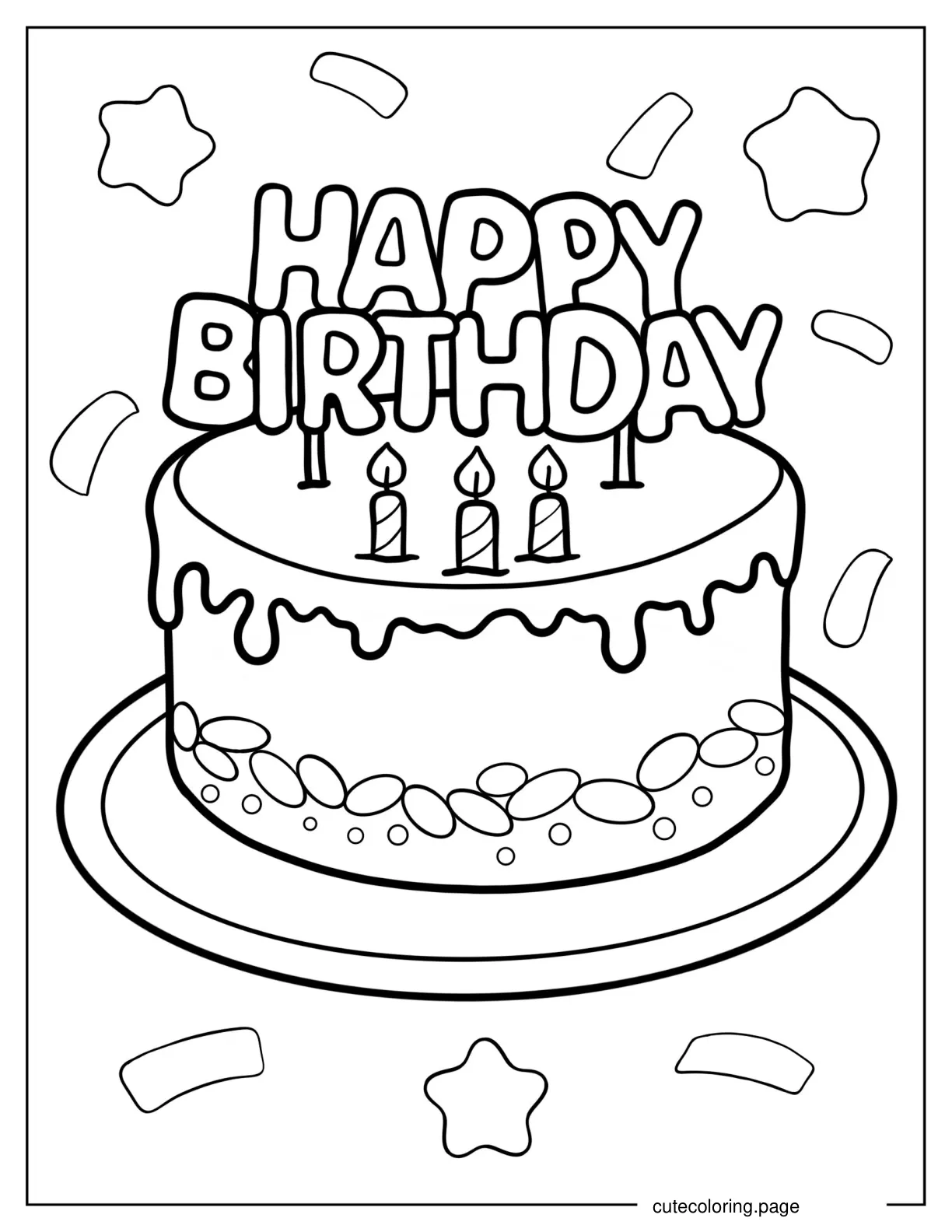 Cake With Happy Birthday Topper Coloring Sheet coloring page