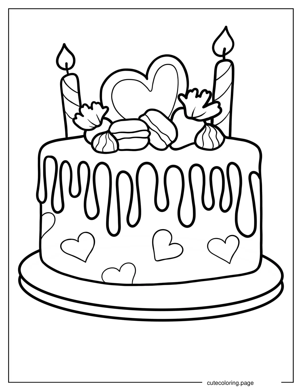 Cake With Maracons And Strawberries coloring page