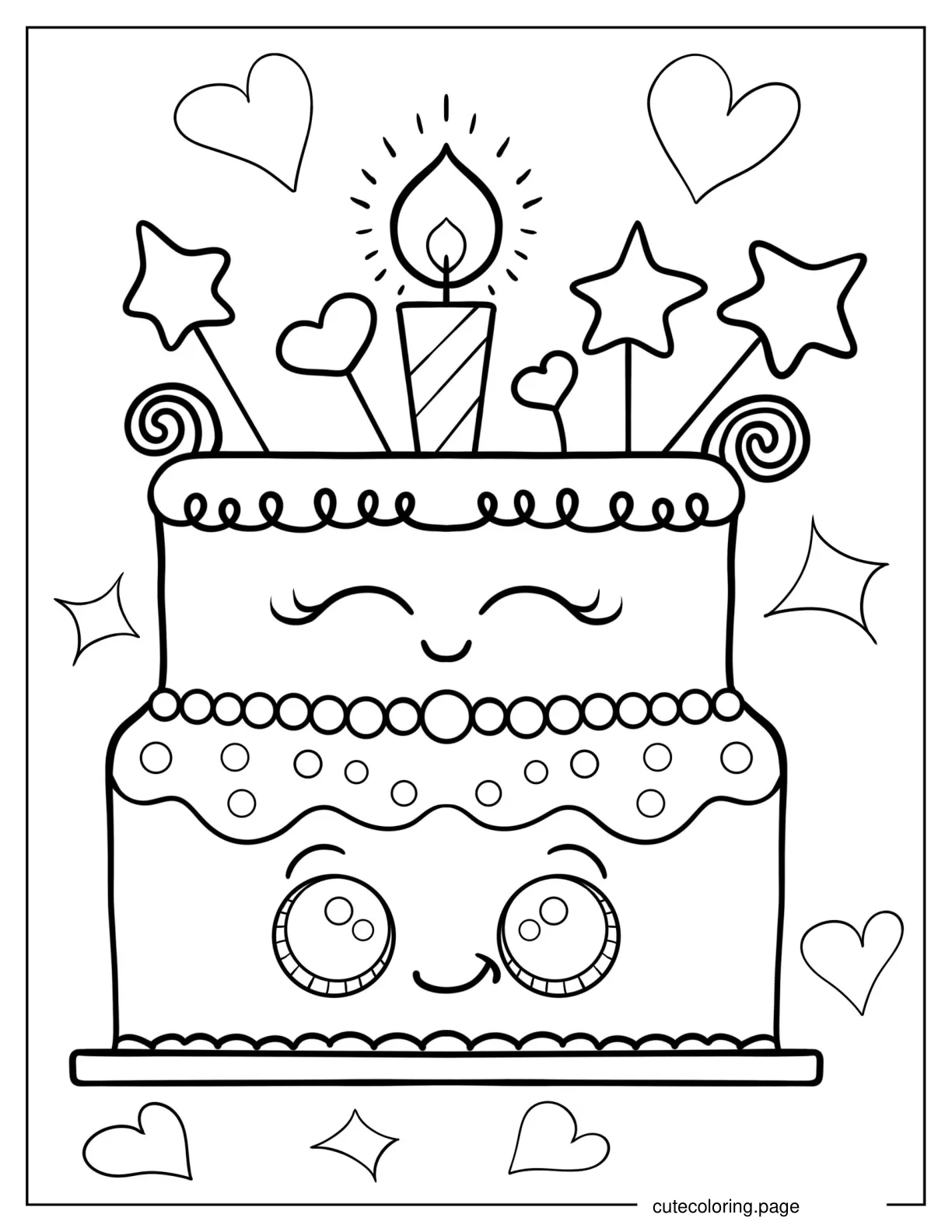 Cartoon Birthday Cake Coloring In For Kids coloring page