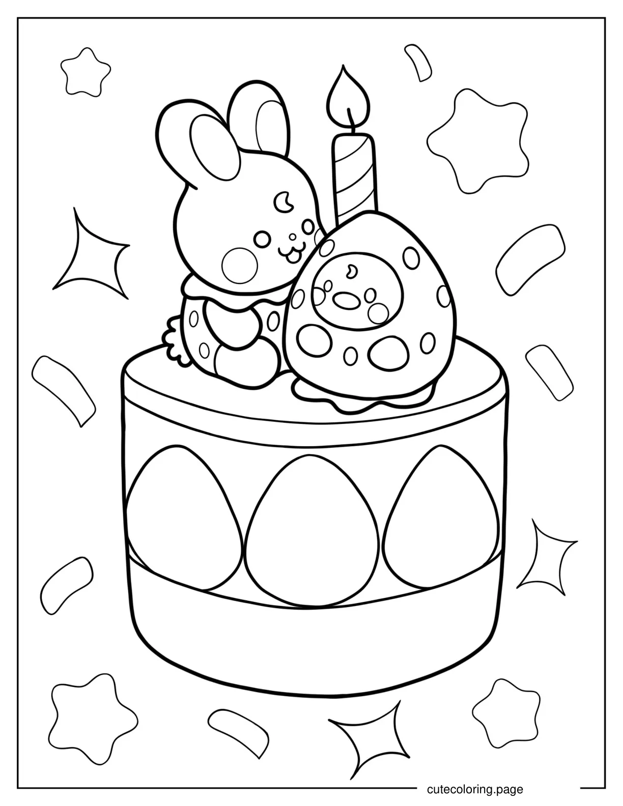 Coloring Page Of Easter Cake With Bunny And Egg Topper coloring page