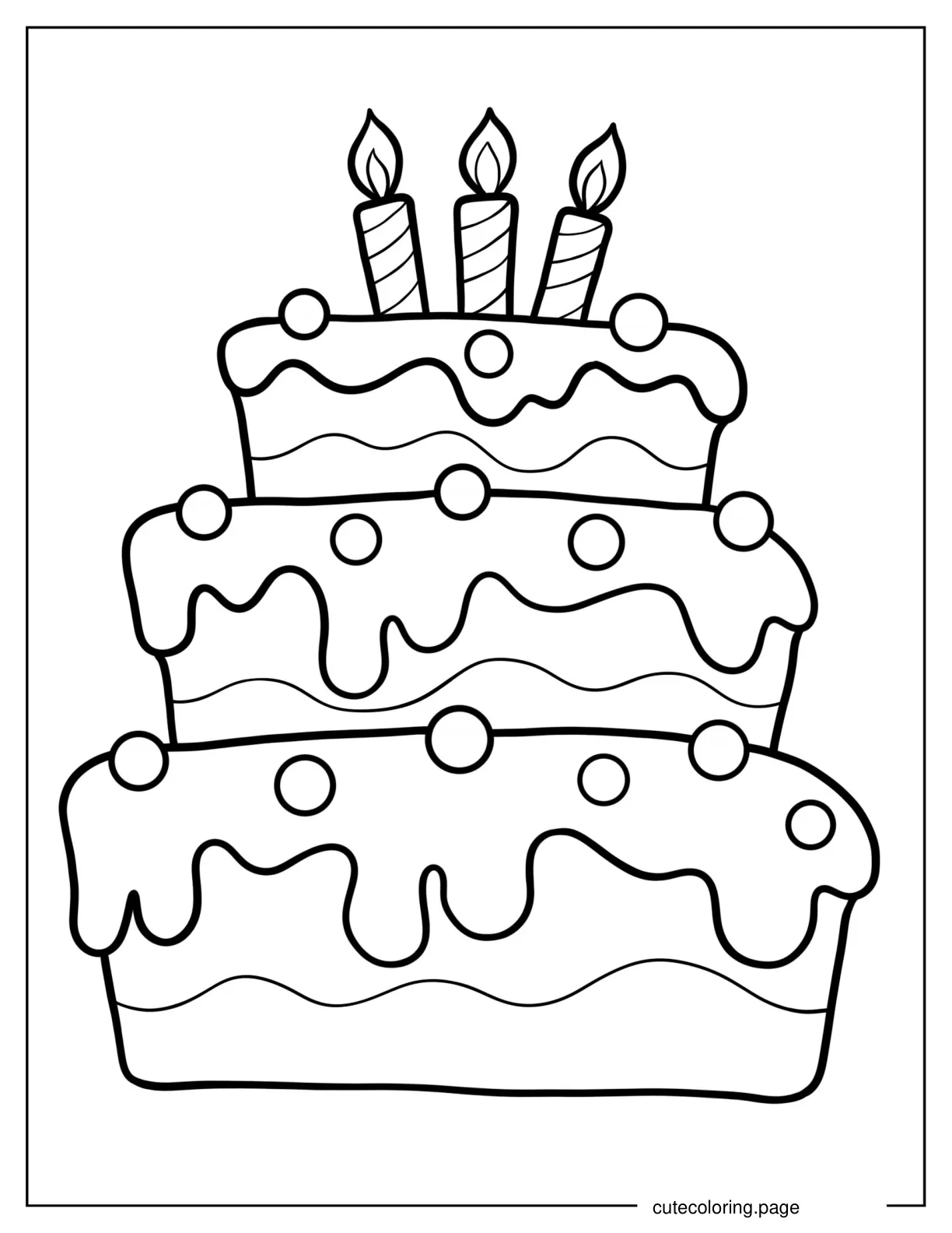 Coloring Sheet Of Cute Tiered Birthday Cake coloring page