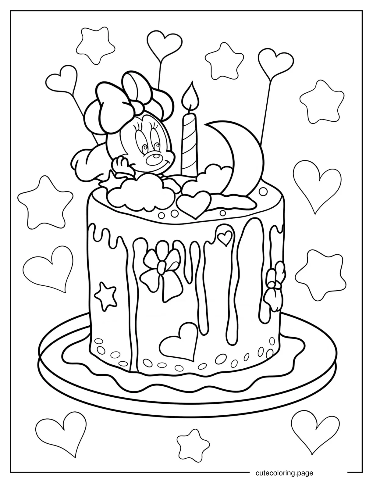 Coloring Sheet Of Minnie Mouse Birthday Cake coloring page