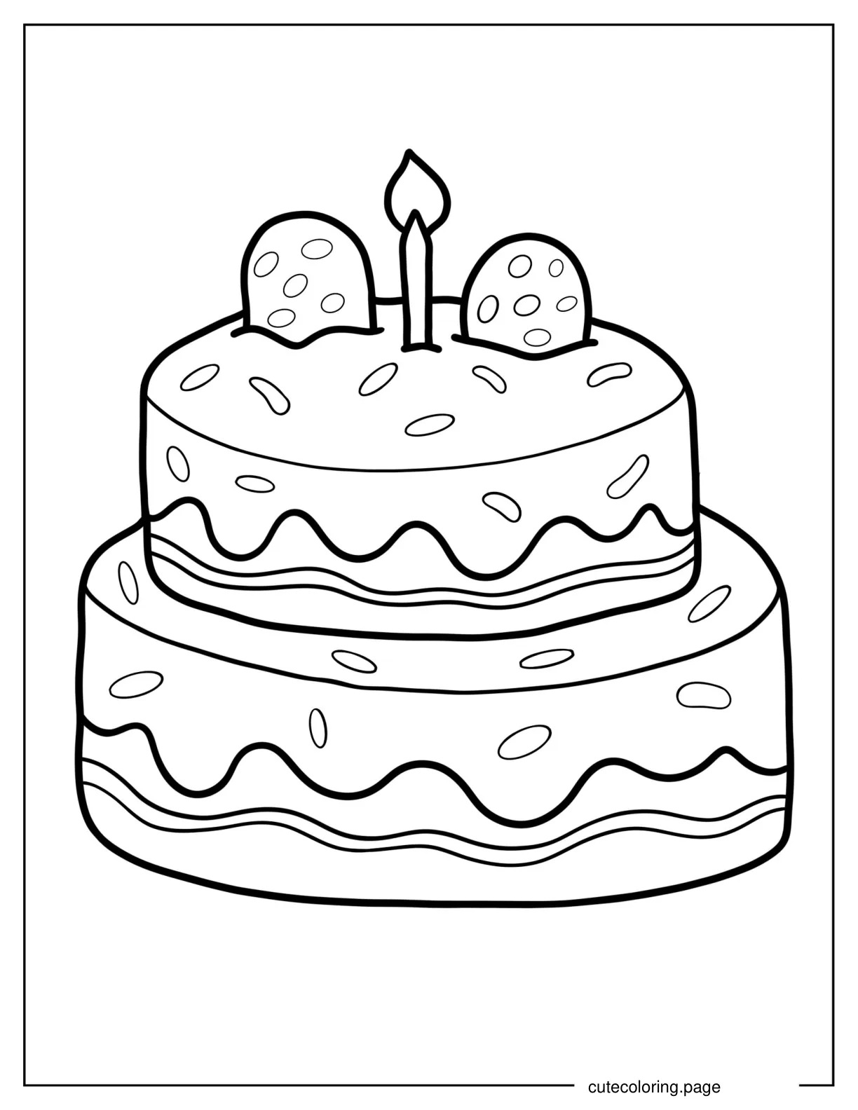 Cookie Birthday Cake With Candle Coloring Page For Kids coloring page