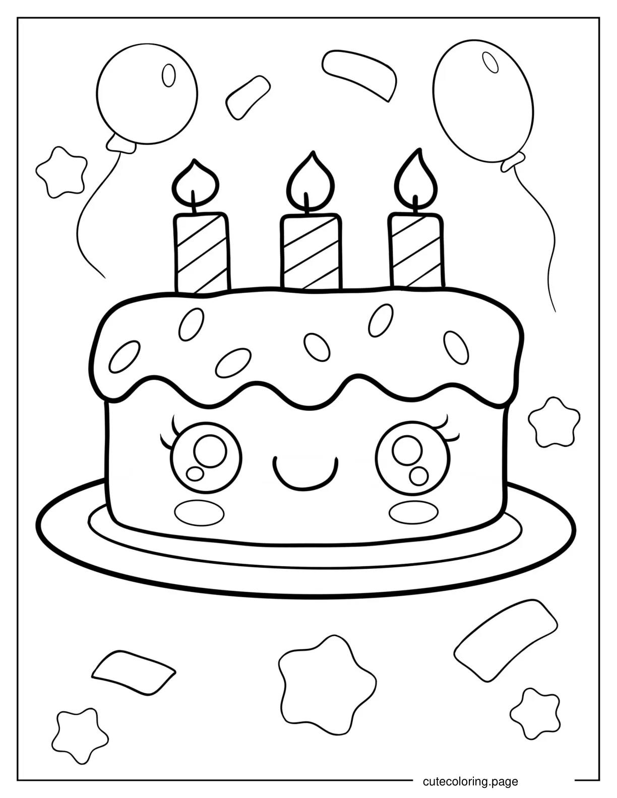 Cute Cartoon Birthday Cake With Candles On Top Coloring Sheet coloring page