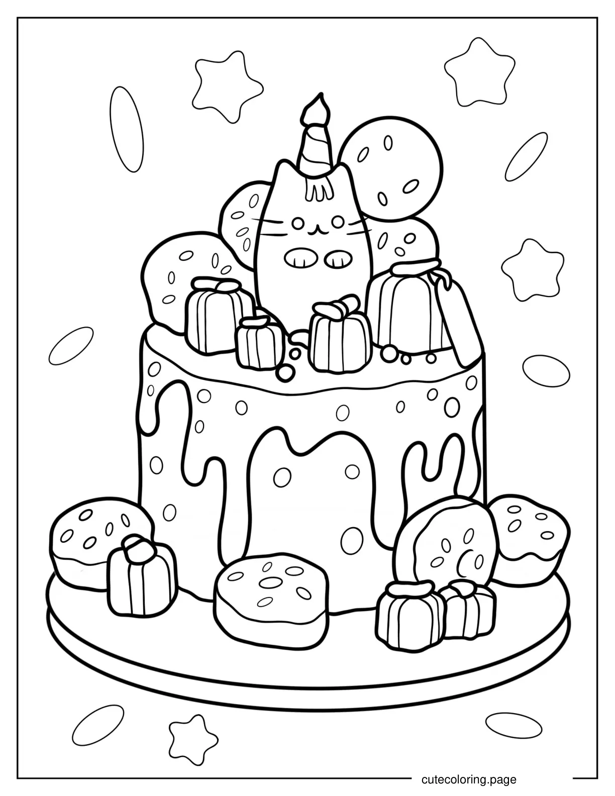 Cute Two Layered Donut Cake With Cat Topper Coloring In coloring page