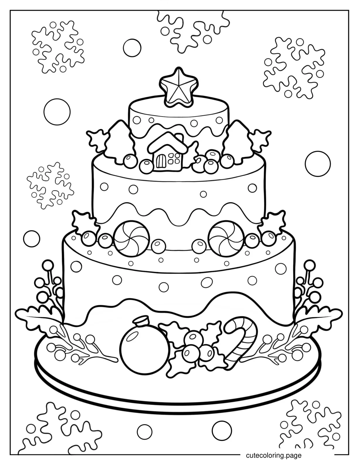 Detailed Christmas Tiered Cake Coloring Page coloring page