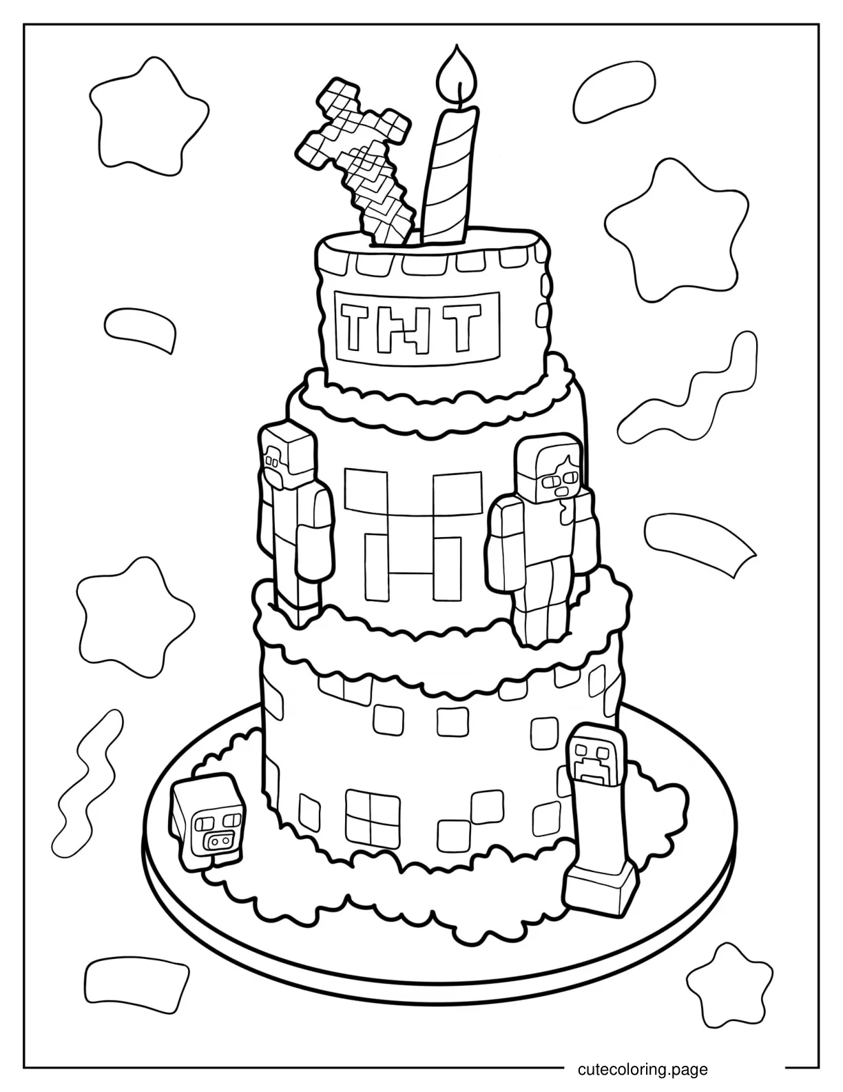 Easy Minecraft Cake Coloring Sheet coloring page