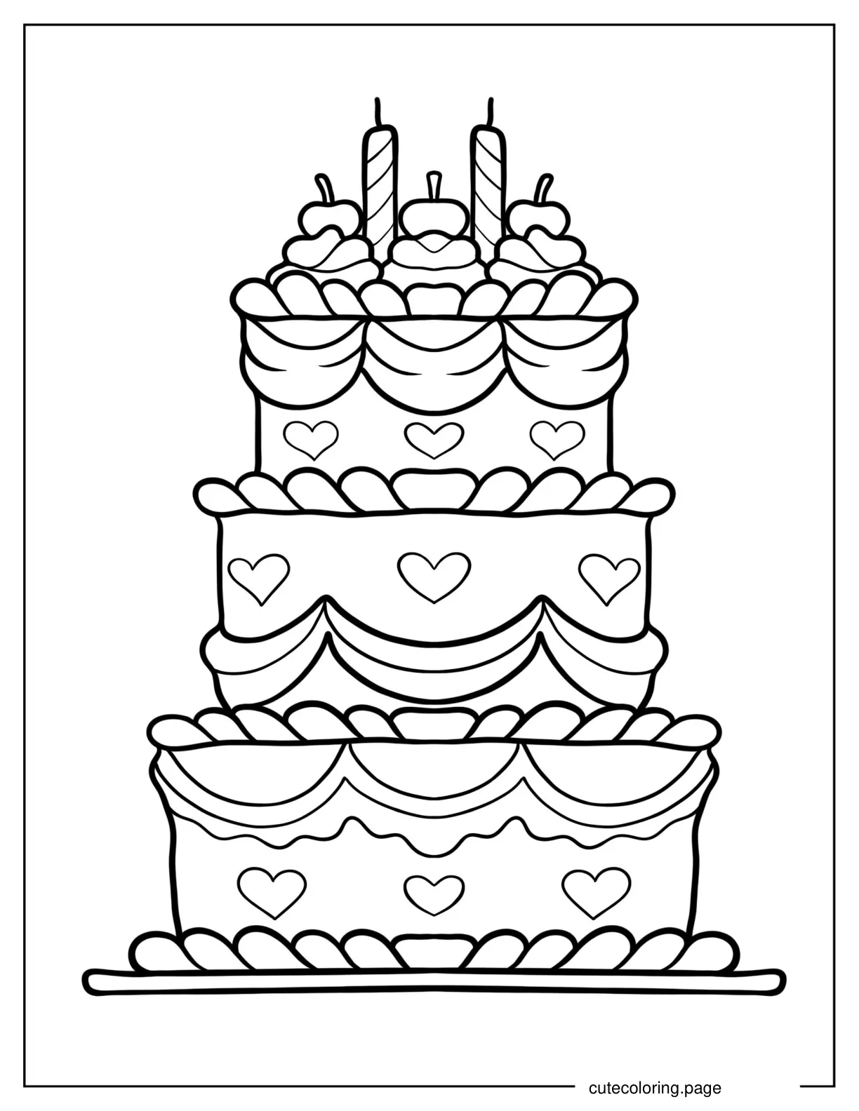 Grand Tiered Cake With Hearts coloring page