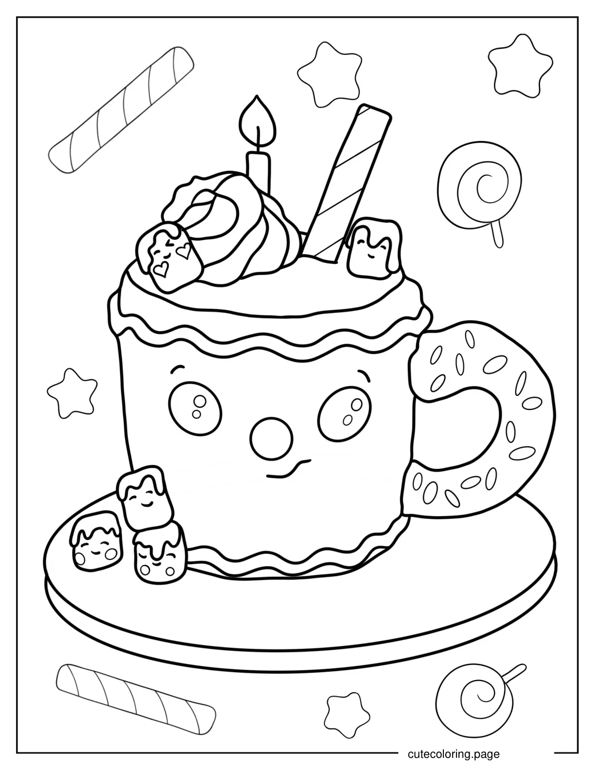 Hot Chocolate Cake With Marshmallows coloring page