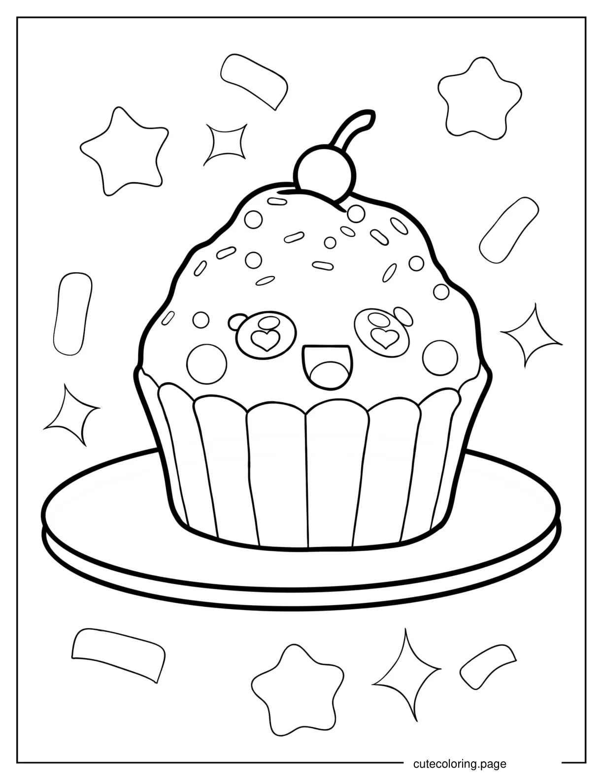 Kawaii Cupcake With Cherry On Top Coloring Sheet coloring page