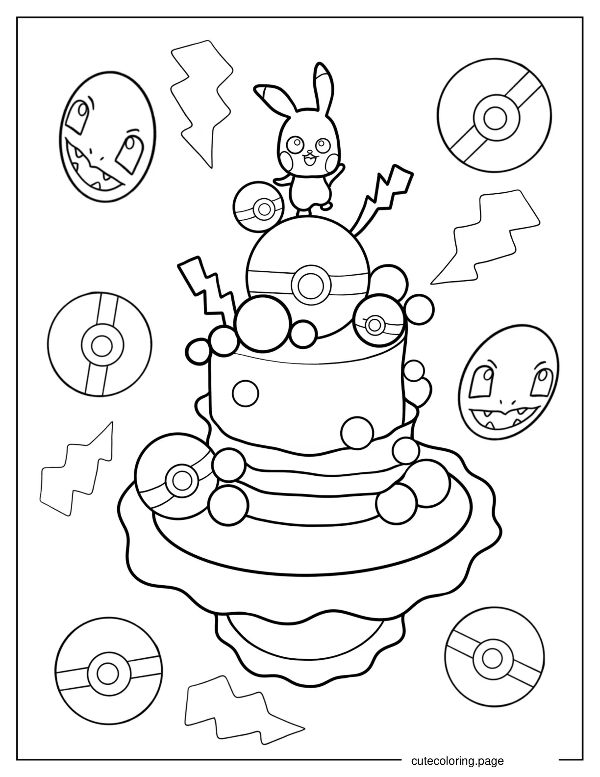 Kawaii Pokemon Birthday Cake Coloring Page coloring page