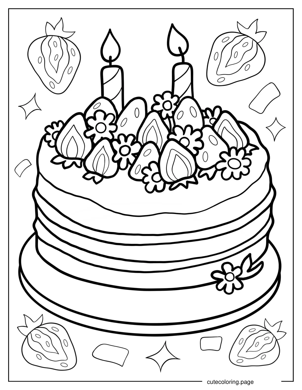 Naked Cake With Strawberry Toppers Coloring Sheet coloring page