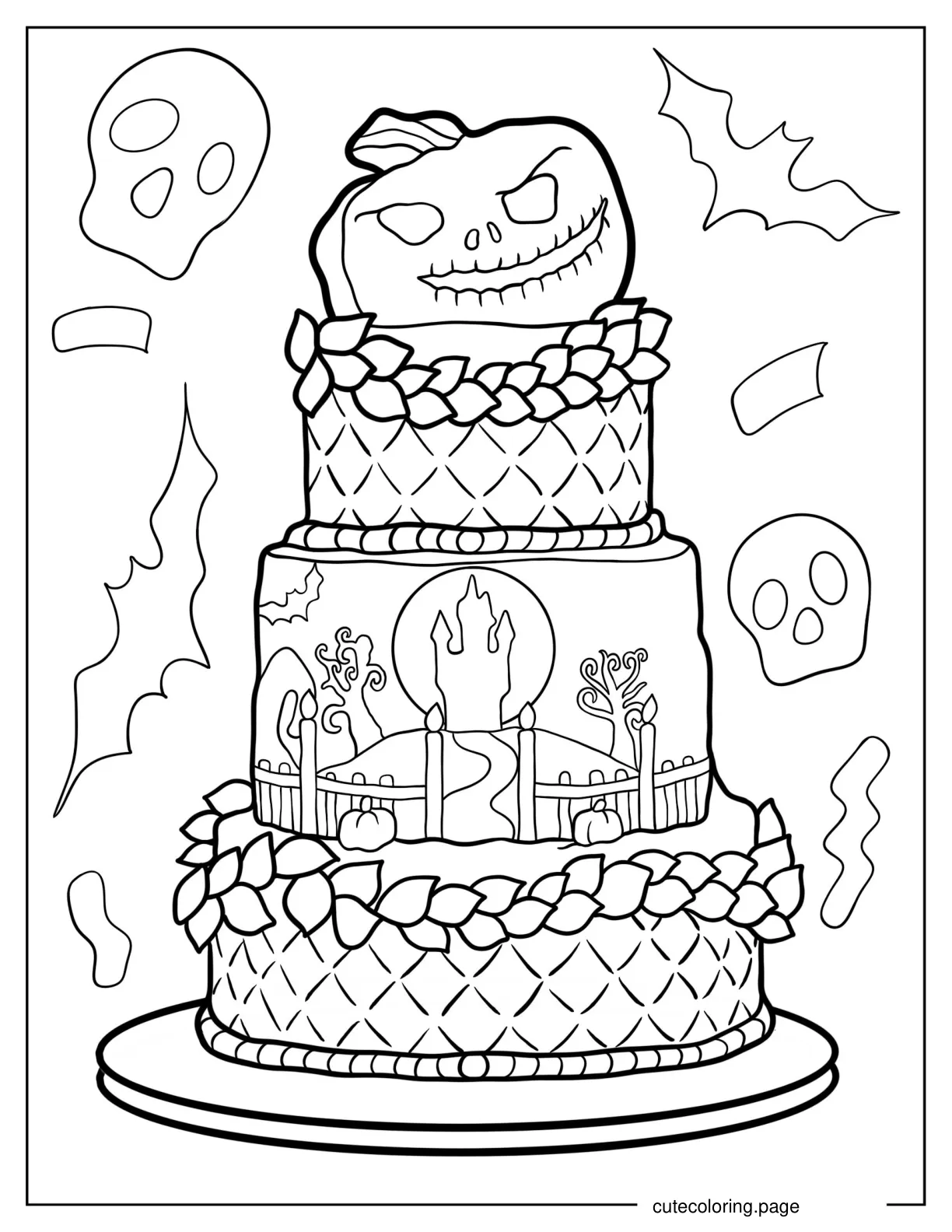 Spooky Tiered Halloween Cake coloring page