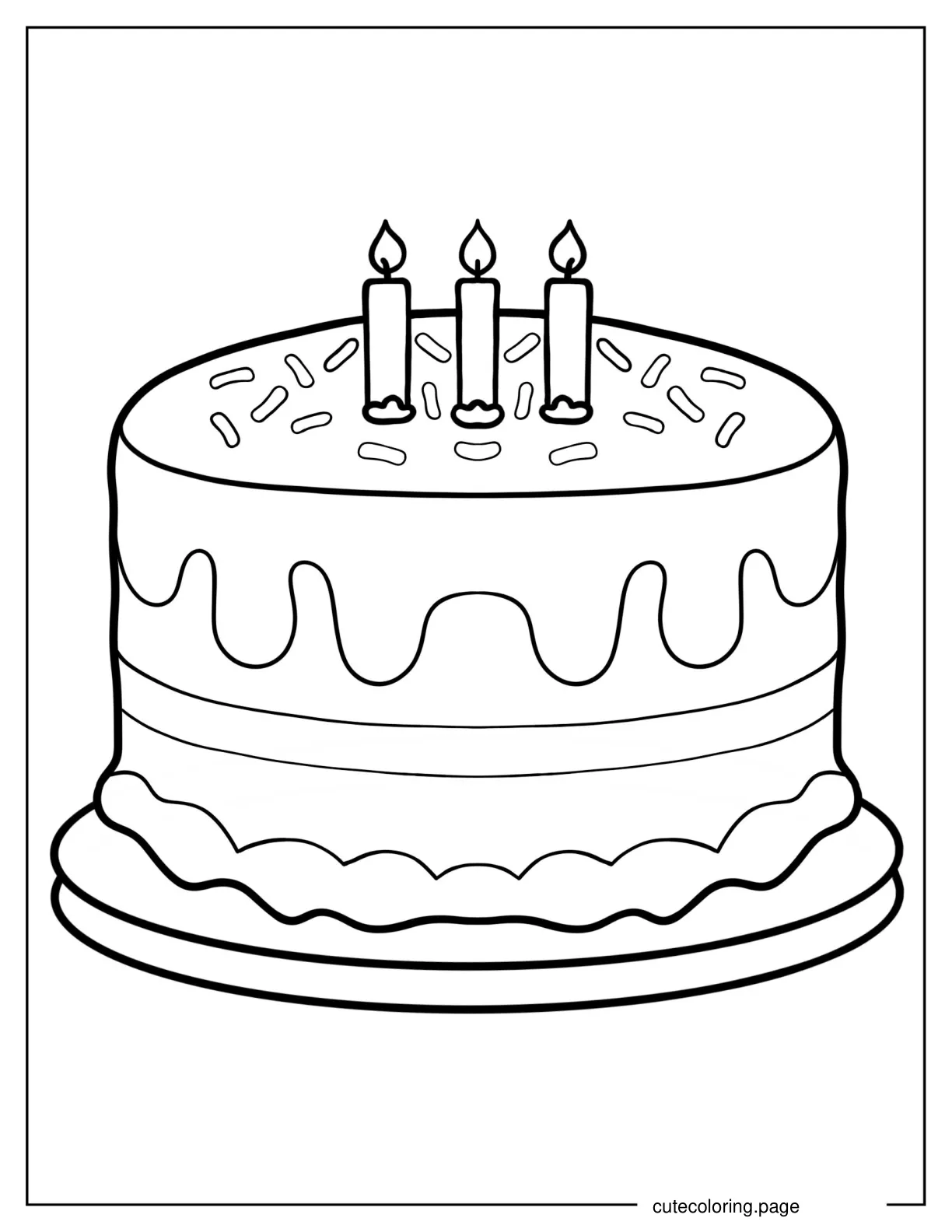 Third Birthday Cake Coloring Page For Preschoolers coloring page