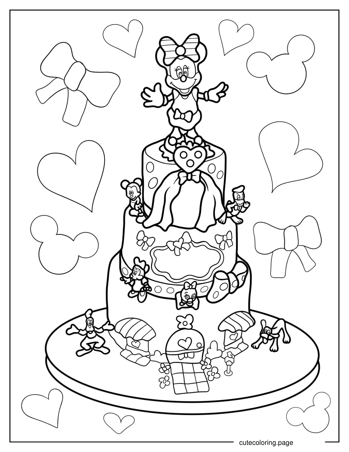 Three Tier Cake With Minnie Mouse Topper coloring page