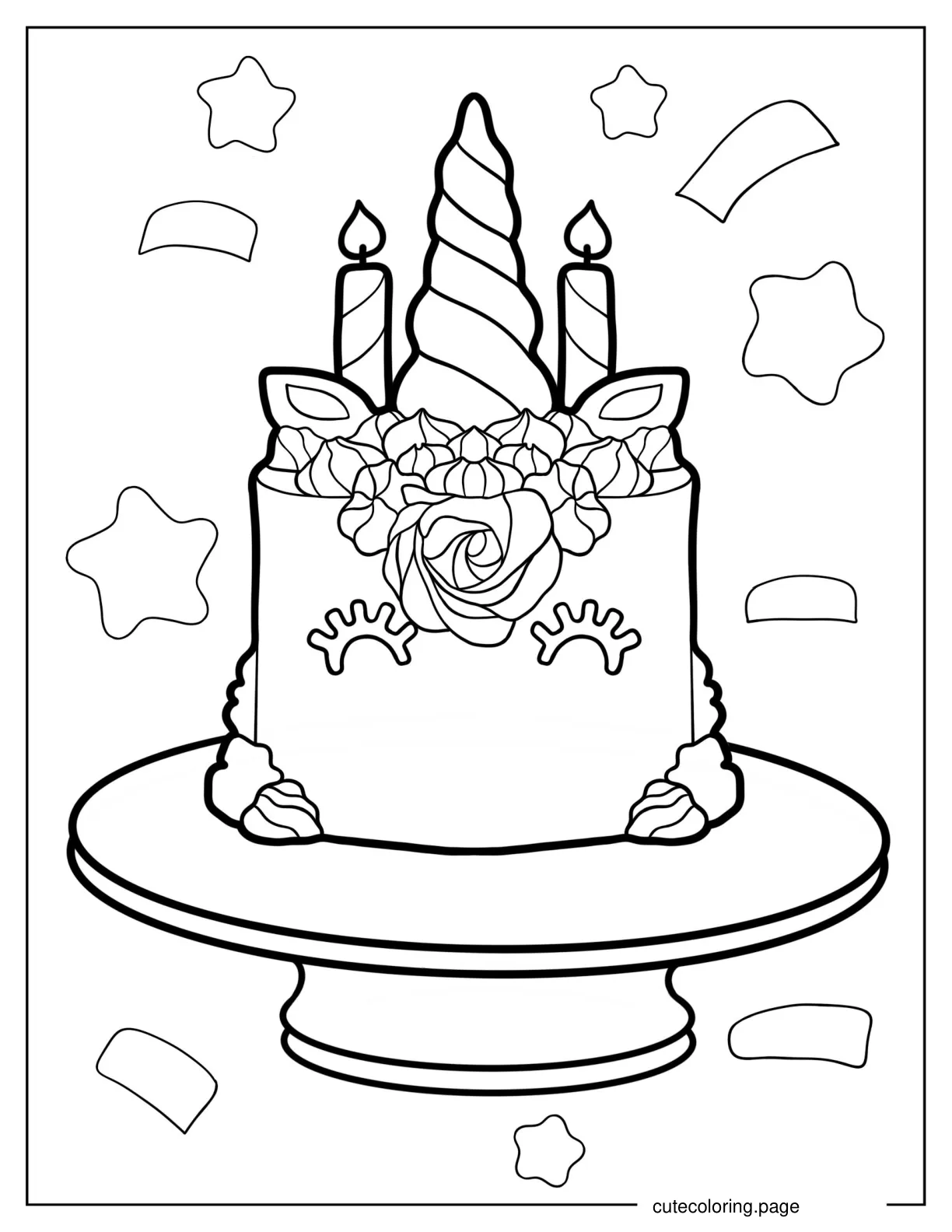 Unicorn Cake On Pedestal coloring page