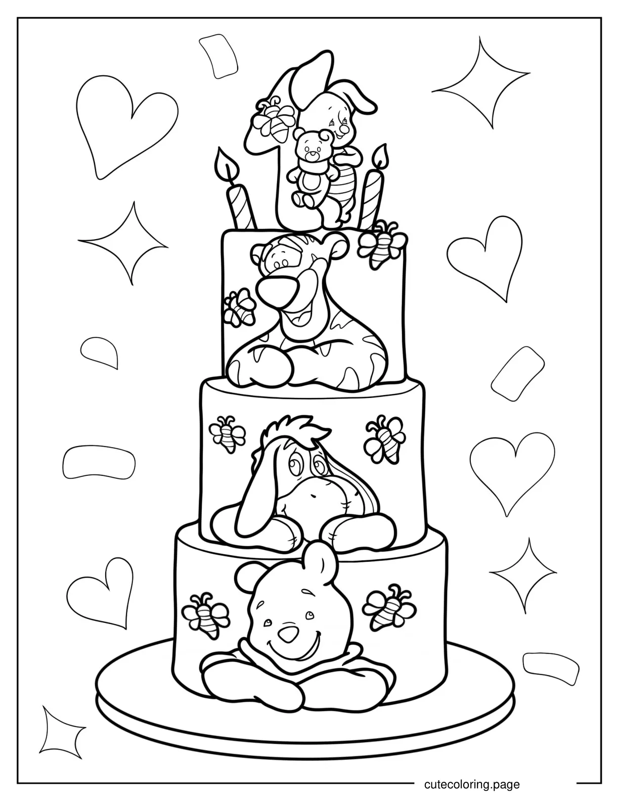 Winnie The Pooh Tiered Cake Coloring Page coloring page