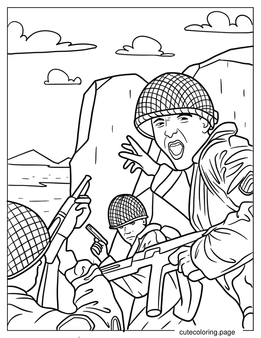 Call Of Duty Allied Soldiers Fighting In WWII coloring page