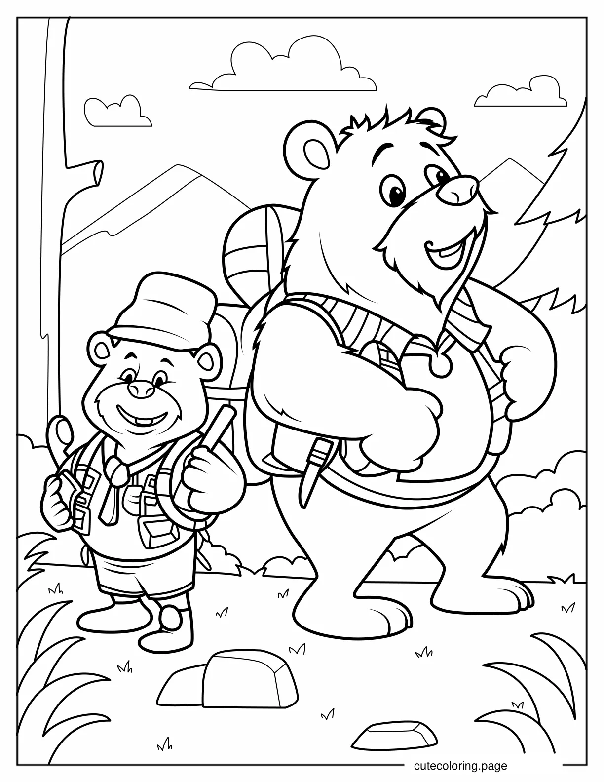 Bear Campers In The Forest Coloring In coloring page