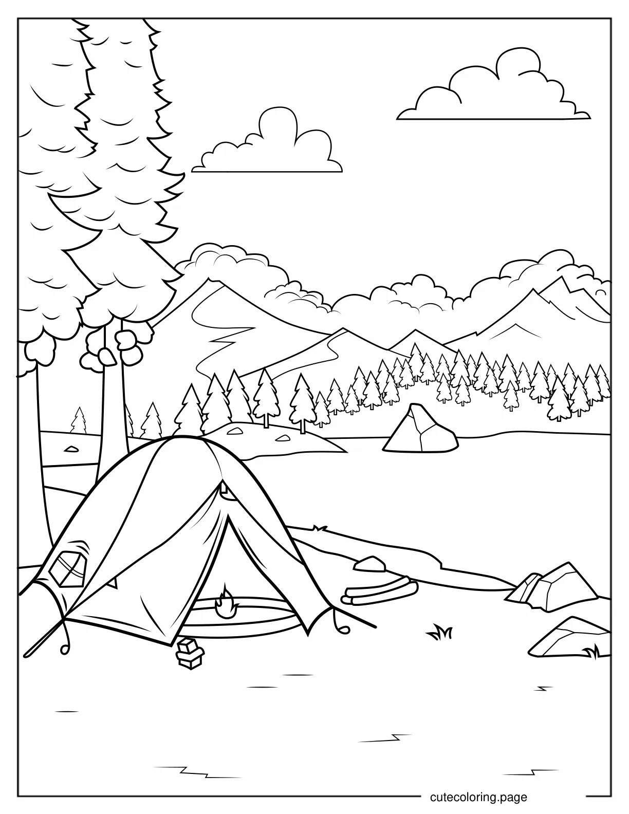 Detailed Coloring Page Of Lakeside Camping Site coloring page