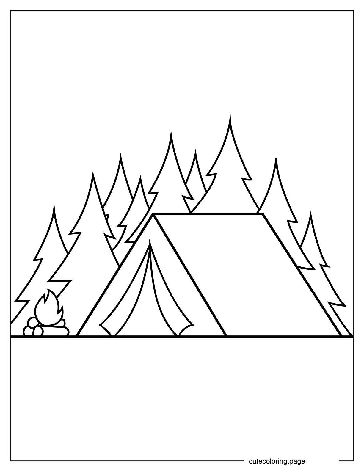 Easy Camping Tent And Trees For Preschoolers coloring page