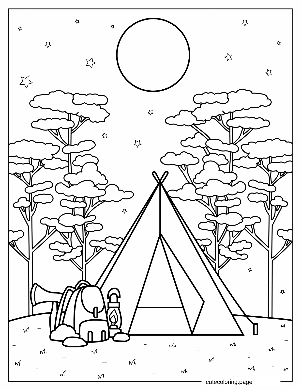 Nighttime Camping Coloring Page For Kids coloring page