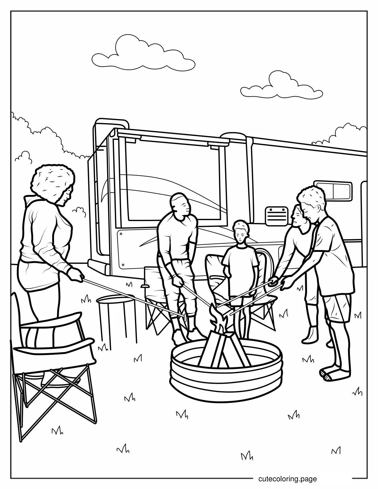 Realistic Coloring Page Of Campers Making S_mores coloring page