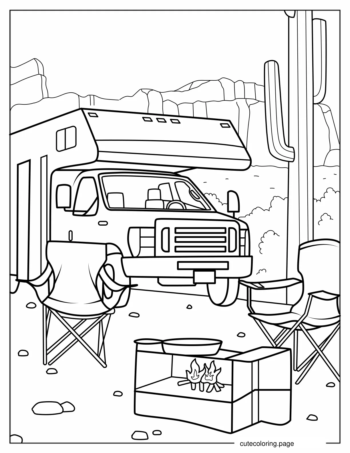 Realistic RV Campers In Desert coloring page