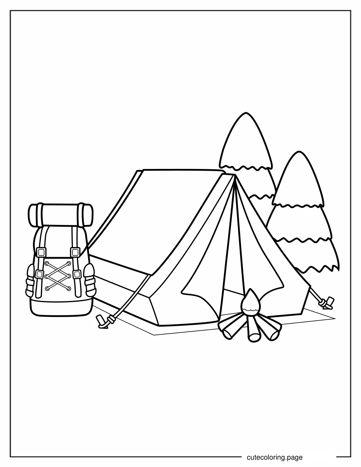 Simple Outline Of Tent Bonfire And Rucksack coloring page