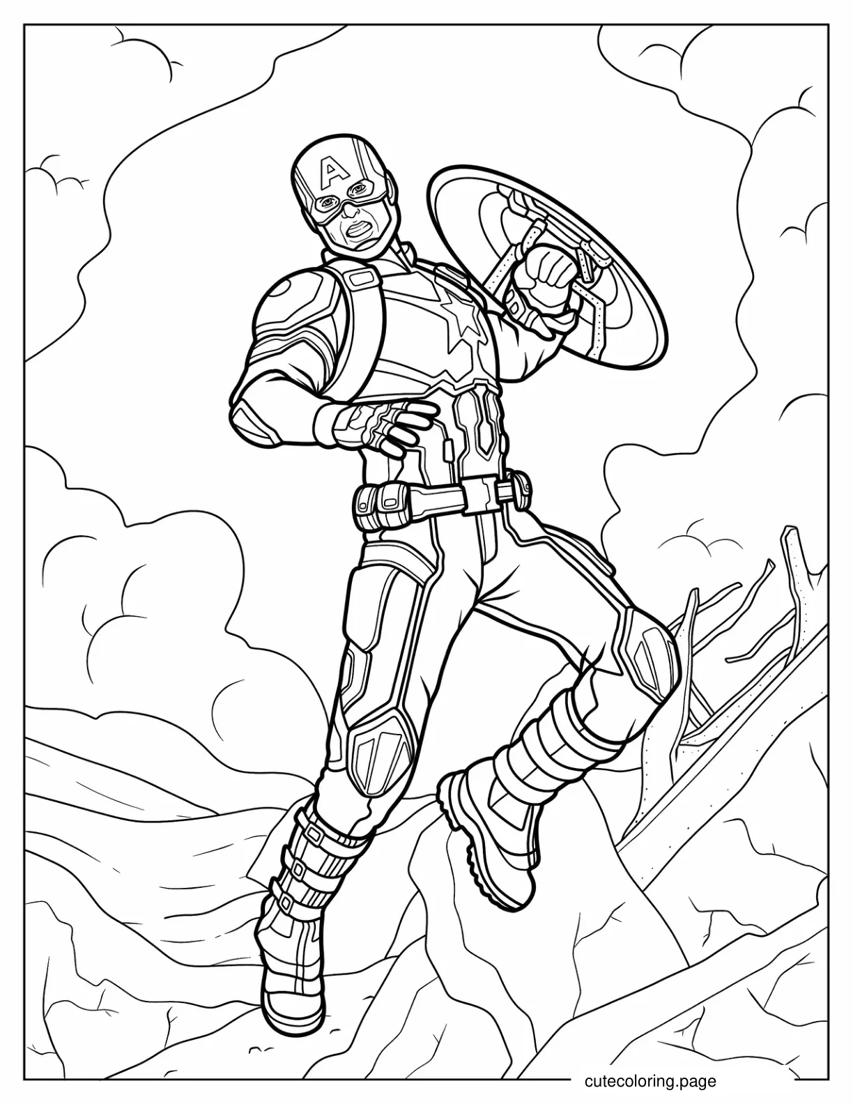 Captain America Leaping Through The Air To Color coloring page