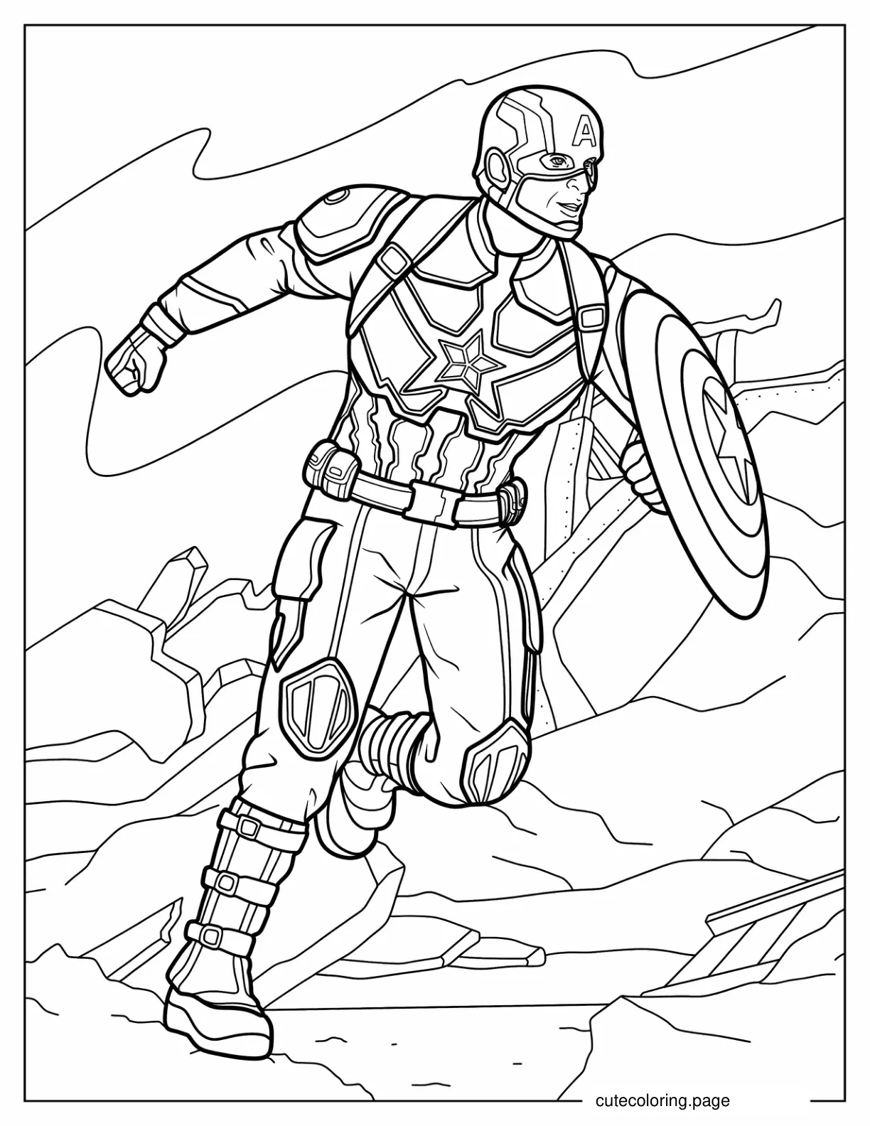 Captain America Running Through Rubble coloring page