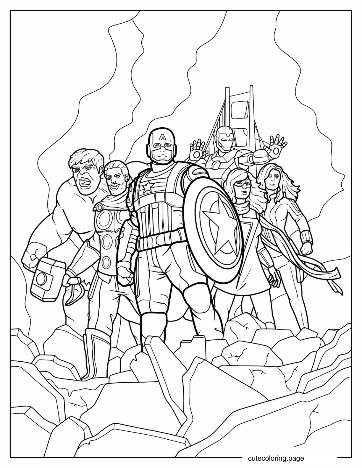 Captain America With Avengers coloring page