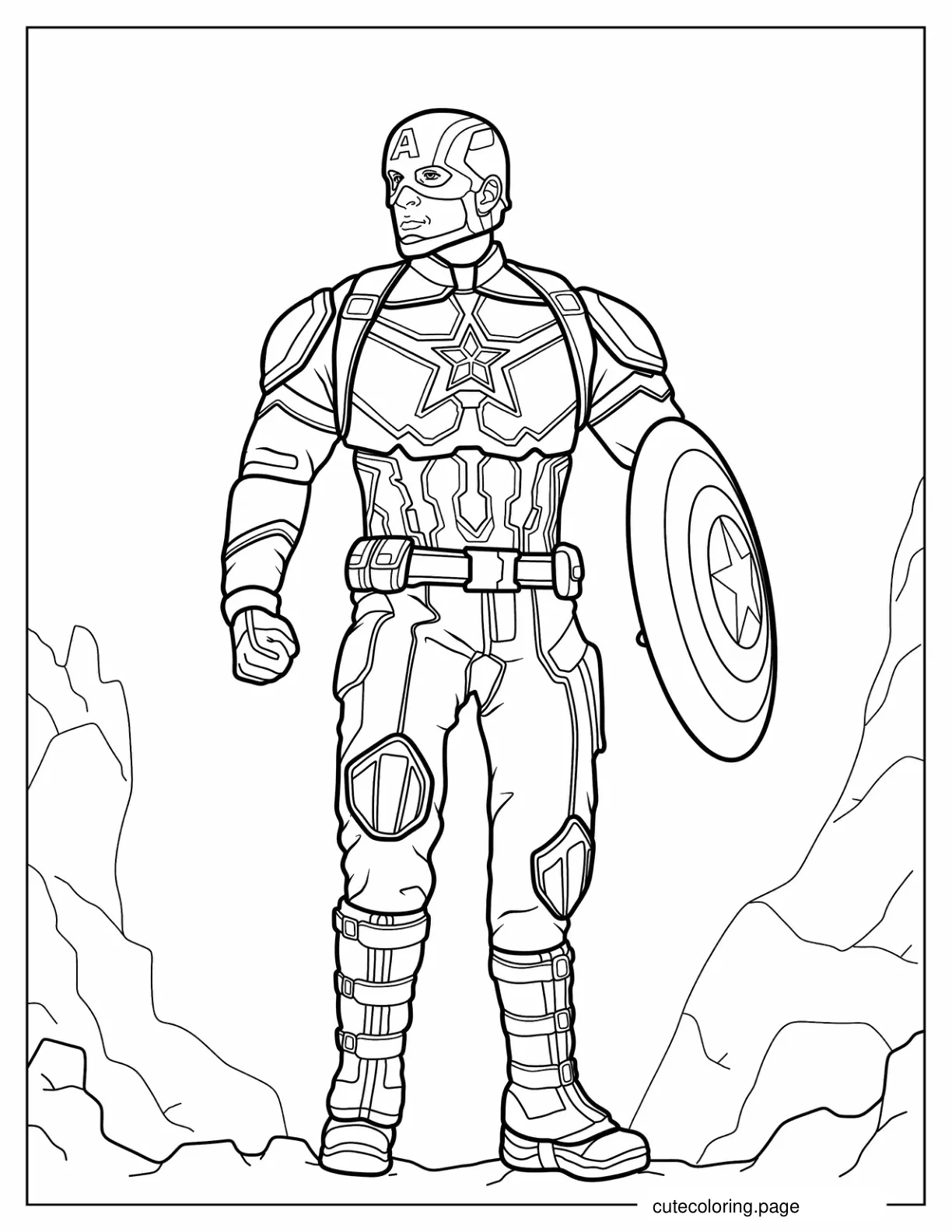 Detailed Captain America Holding Vibranium Shield coloring page