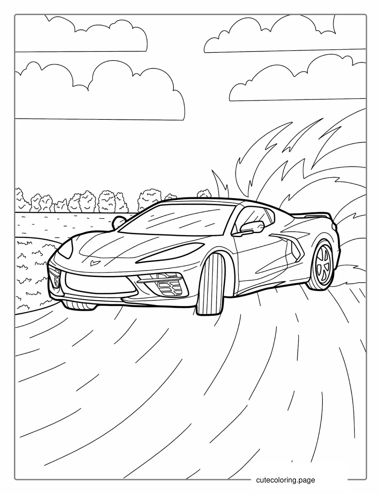 Dodge Viper Drifting Around Race Track coloring page