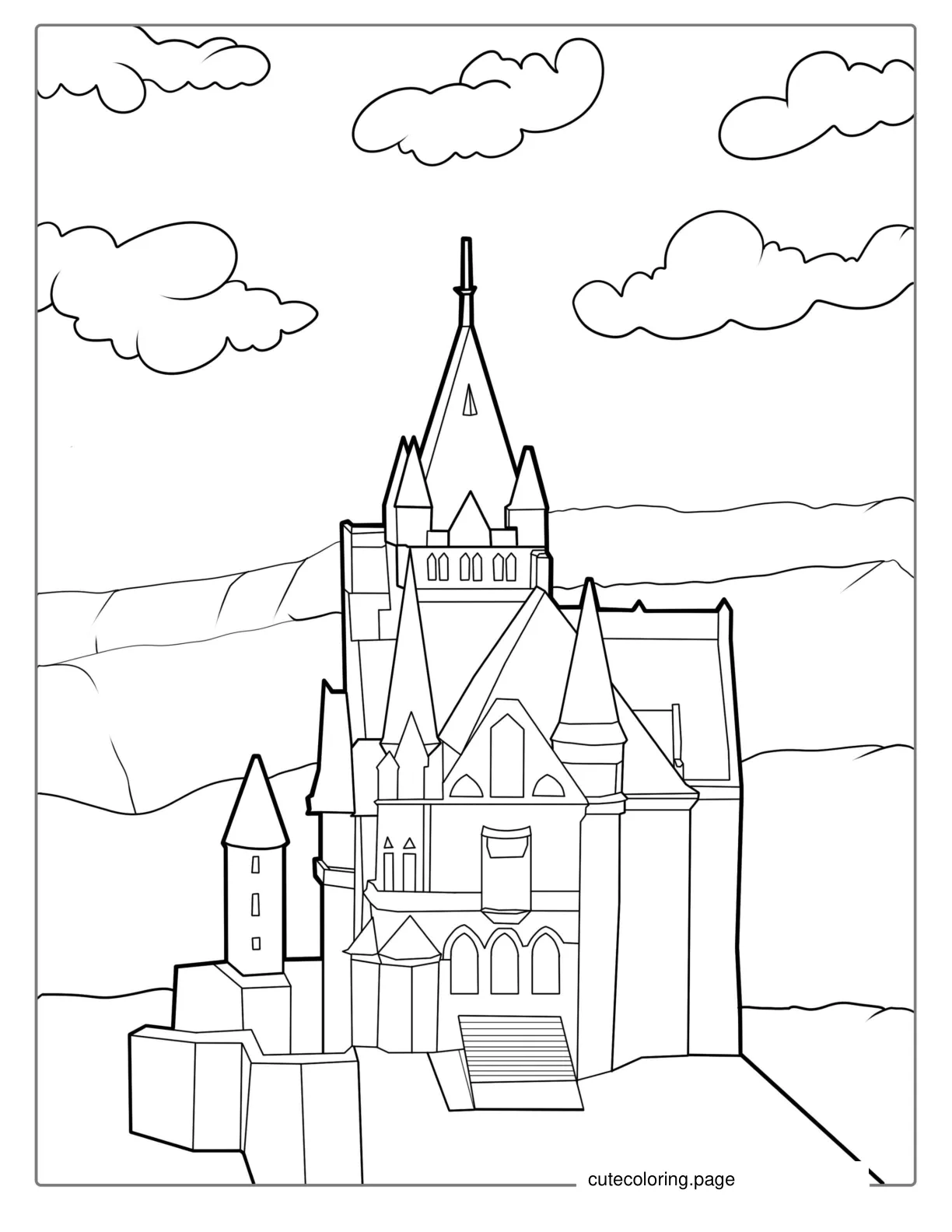 Beautiful Castle On Mountain coloring page