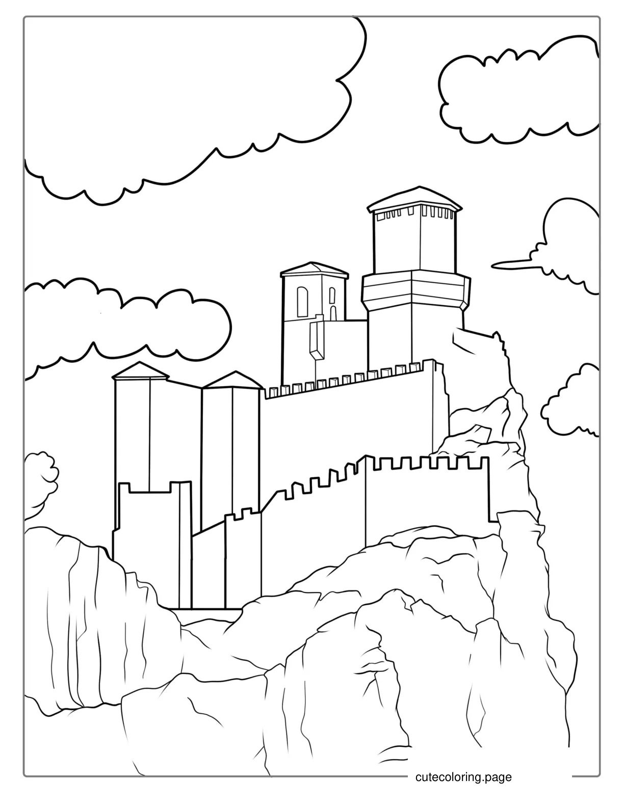 Castle On Top Of Mountain To Color coloring page