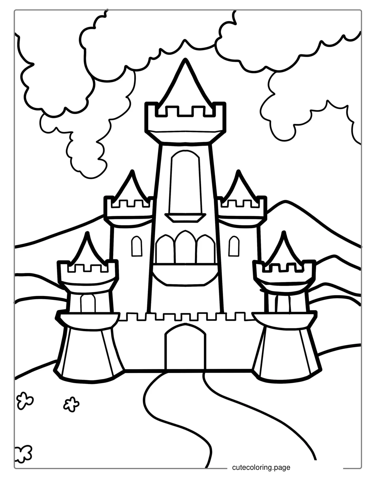 Castle With 5 Towers For Kids To Color coloring page