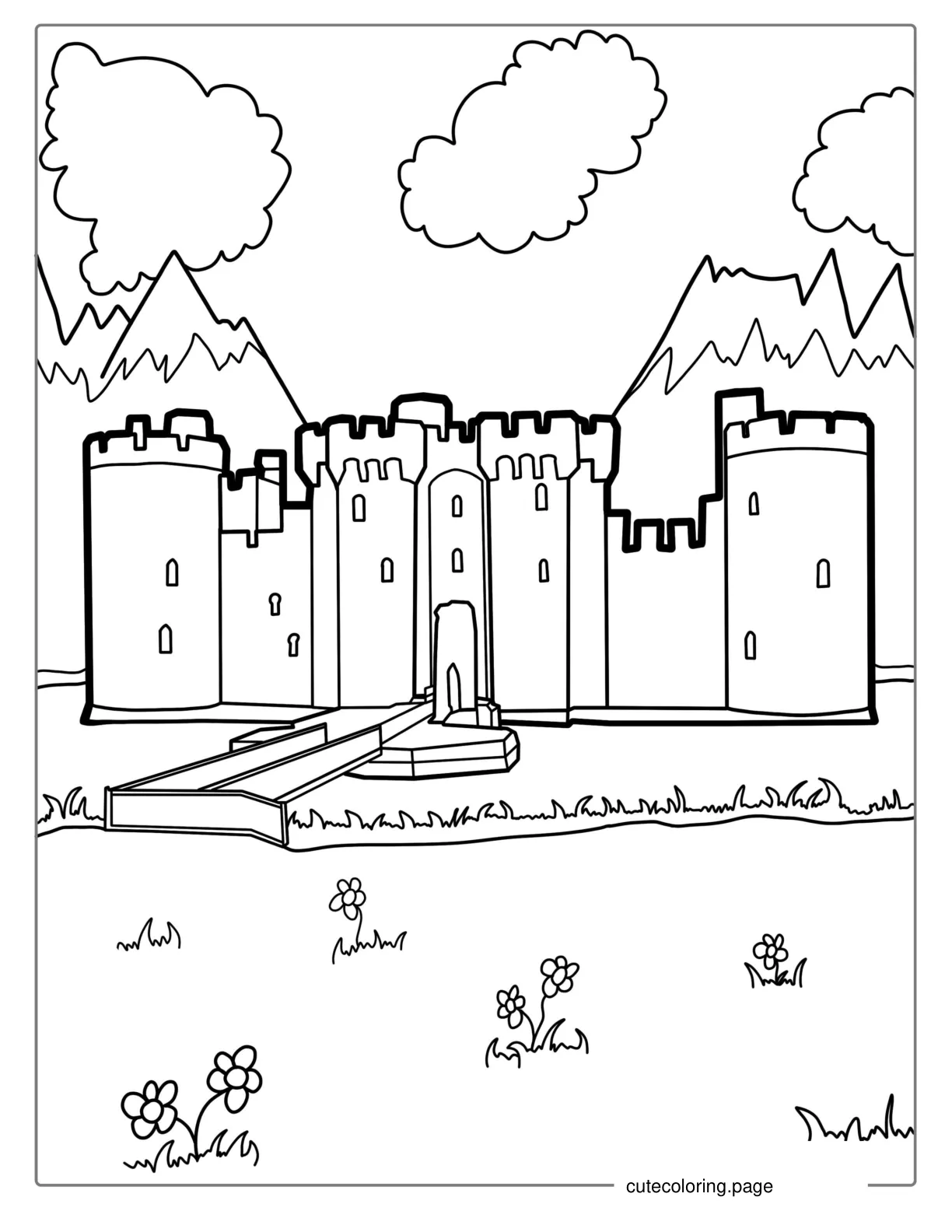 Castle With Draw Bridge Coloring Page coloring page