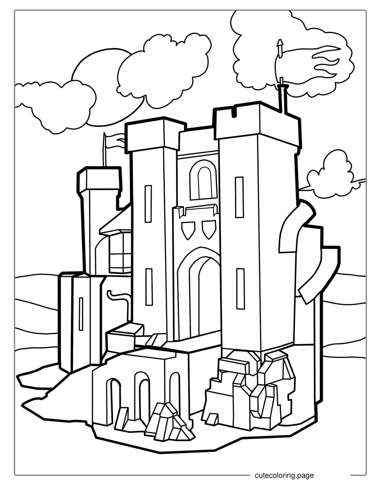 Castle With Ruins To Color coloring page