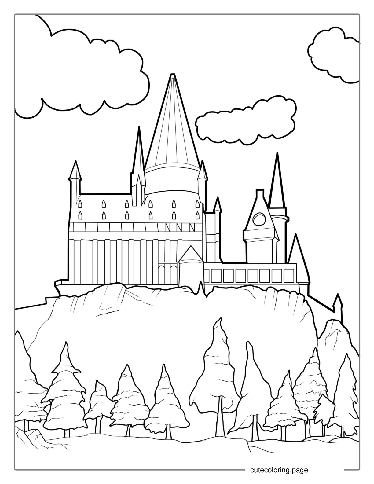 Hogwarts Castle With Trees Coloring In coloring page