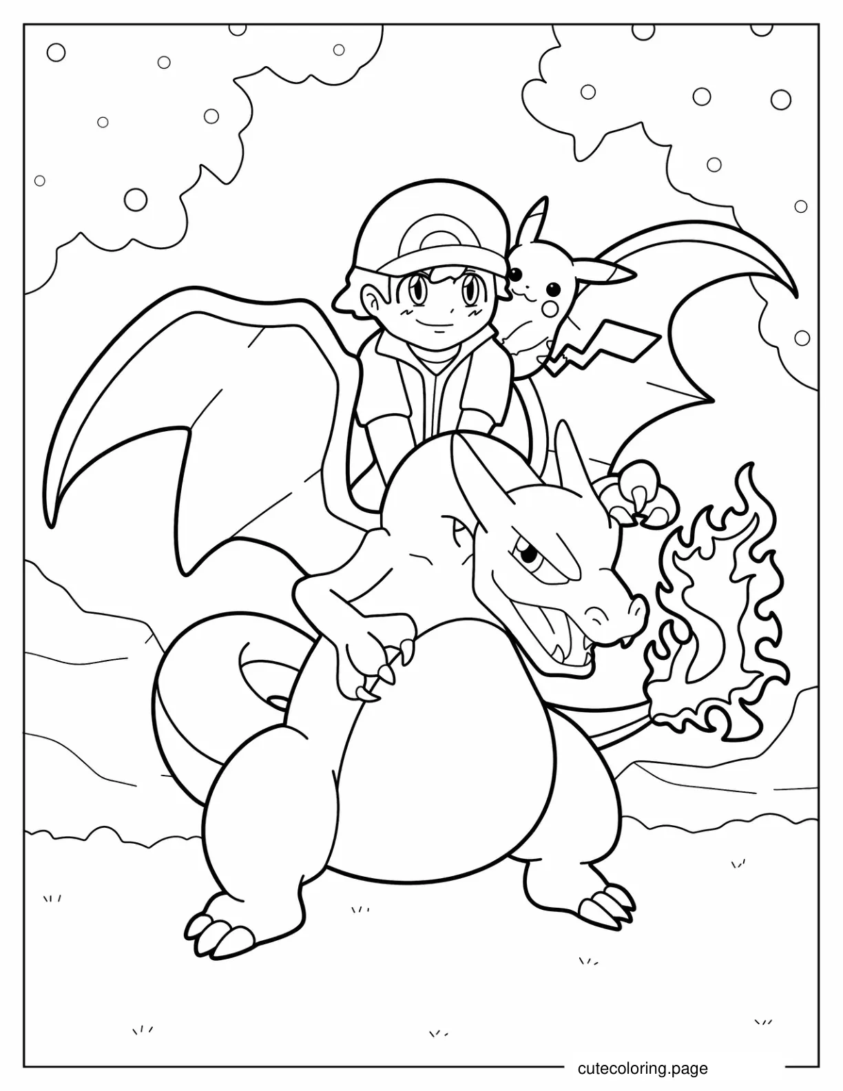 Ash And Pikachu On Charizard_s Back coloring page