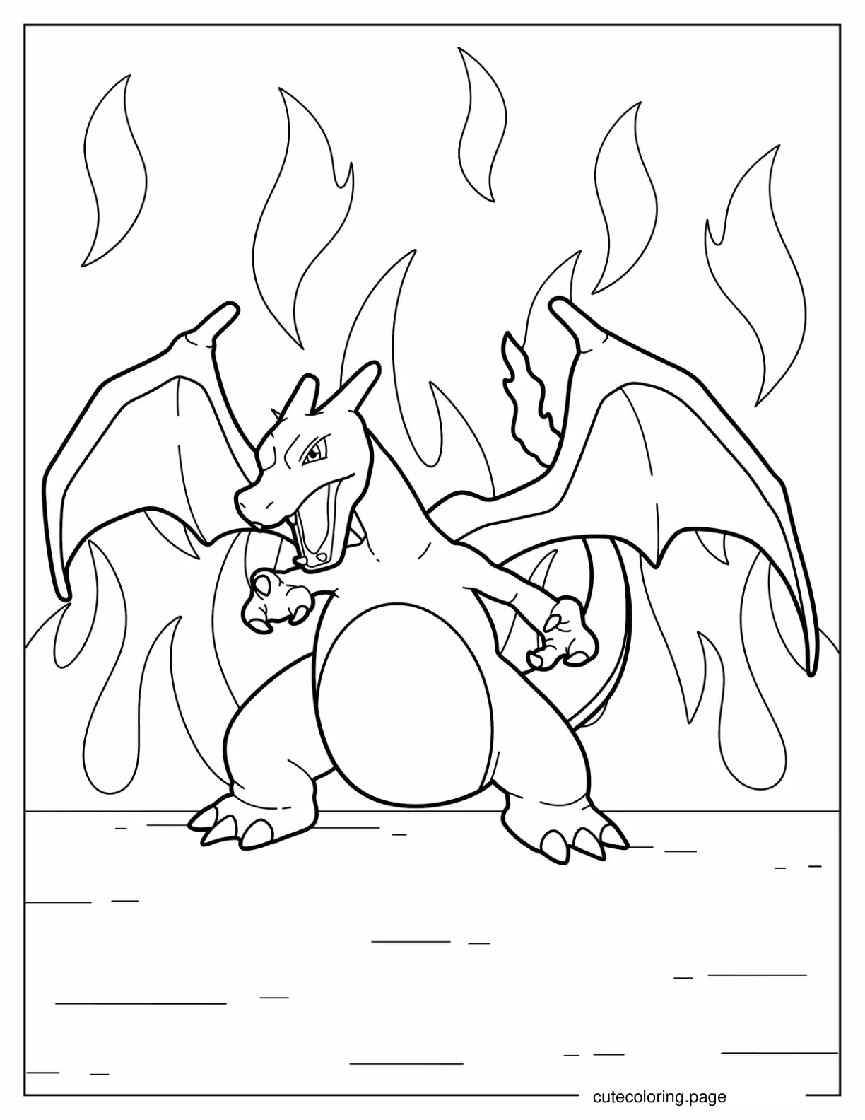 Charizard In The Middle Of Fire Coloring Page coloring page