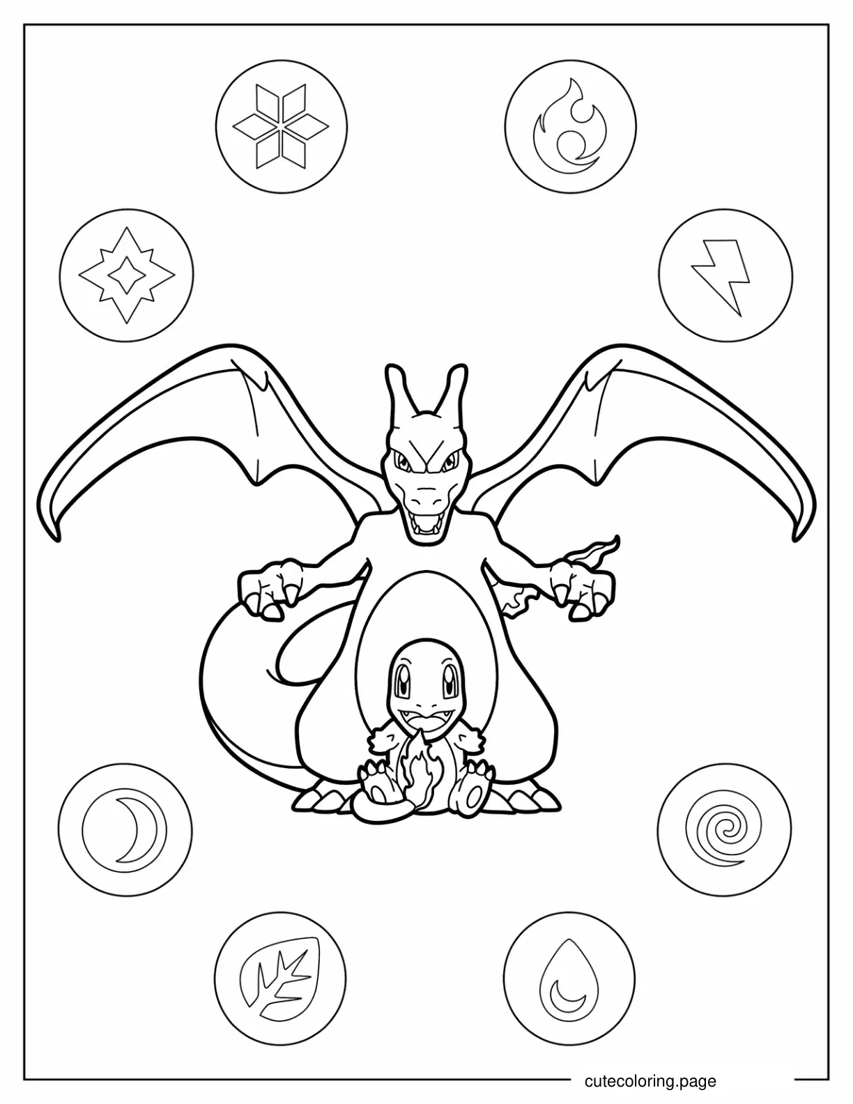 Charizard Standing Behind Charmander coloring page