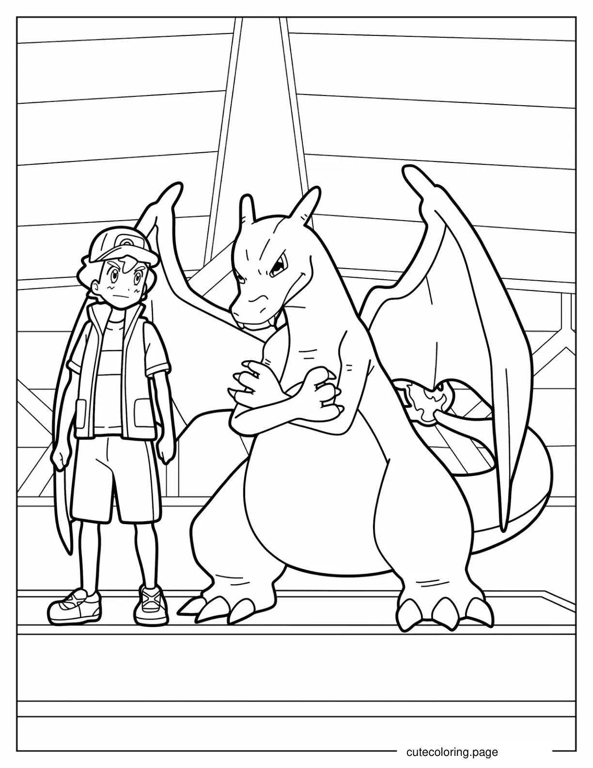 Charizard With Ash Coloring Page For Kids 1 coloring page