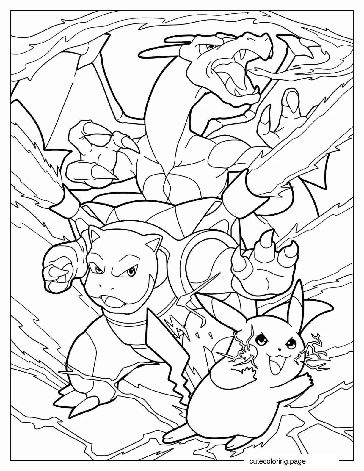 Charizard With Blastoise And Pikachu Coloring Sheet coloring page