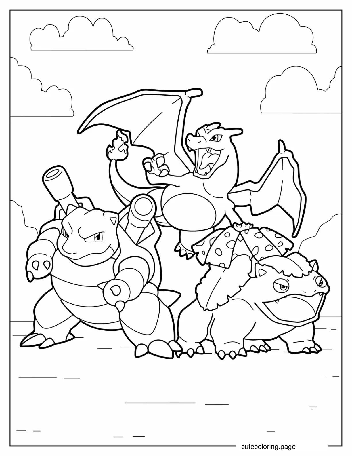 Charizard With Blastoise And Venosaur coloring page